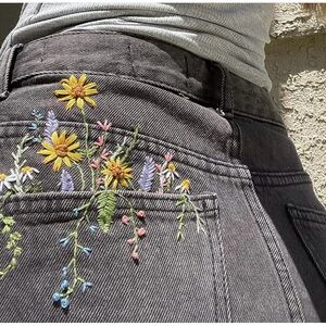 Cotton On High Waist Bermuda Denim Short Hand Embroidered